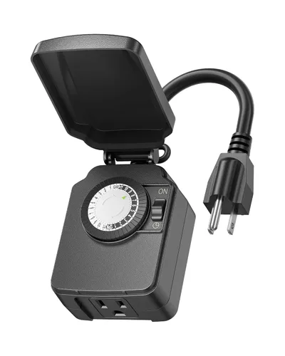 BN-LINK Temporizador de luz mecánico para exteriores de 24 horas, impermeable, resistente, 15 A 1/2 HP, 1 toma de temporizador con conexión a tierra