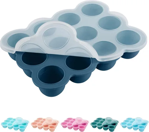 Miniatura 15 de Bandeja congelador de alimentos para bebés de 6 x 3 onzas con clip en la tapa, verde brillante, moldes para congelador a prueba de fugas, contenedor