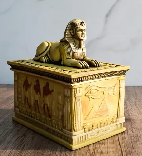 Miniatura 8 de Ebros - Caja rectangular decorativa con acabado arenisca de 4.25 pulgadas de largo, monumento clásico de Egipto, androesfinge con deidades