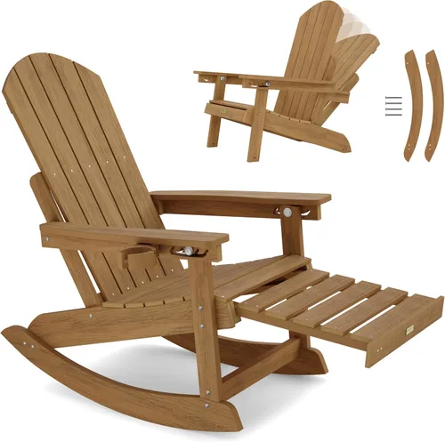 Miniatura 12 de YEFU Sillas Adirondack con otomana retráctil: sillas mecedoras Adirondack de gran tamaño, respaldo alto ajustable de 5 niveles, balancín para Gris