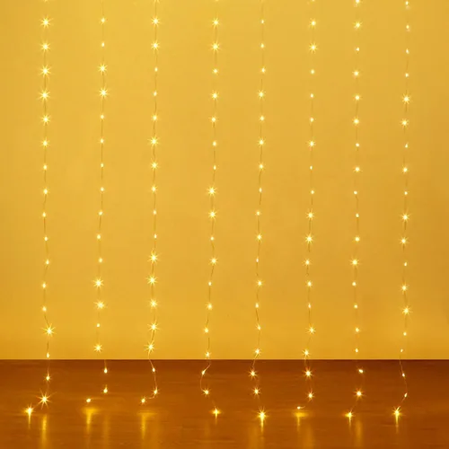 Luces de cortina de color blanco cálido, 6.5 x 6.5 pies, 200 luces LED USB parpadeantes con control remoto y temporizador, IP65 impermeable para