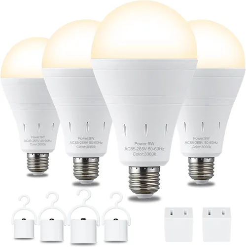 Miniatura 13 de DEBAOBULB Paquete de 10 bombillas de emergencia recargables, bombilla LED alimentada por batería, 3000 K, cálida E26, 120 voltios, 9 W, 60 W, Blanco