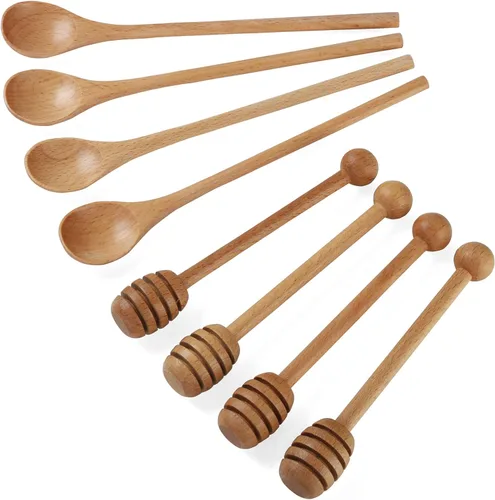 Miniatura 9 de 2 palitos de miel de 6 pulgadas, 2 cucharas agitadoras de café de mango largo de 7.87 pulgadas, cucharas agitadoras de madera de haya, cucharas
