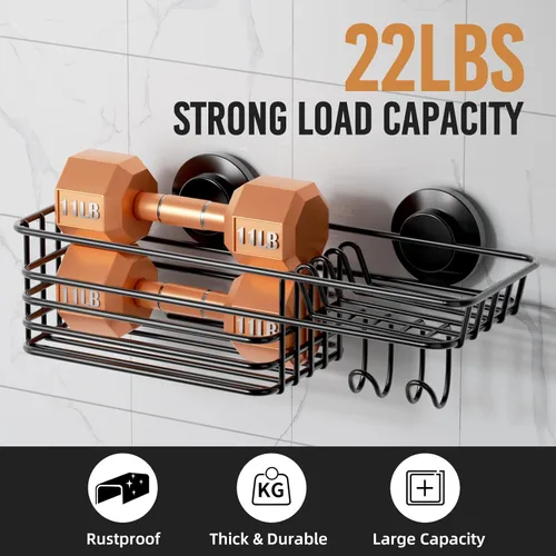 Miniatura 3 de LEVERLOC Cesta de ducha con ventosa, cesta de ducha con ganchos y jabonera para baño, organizador de ducha para baño sin necesidad de taladrar