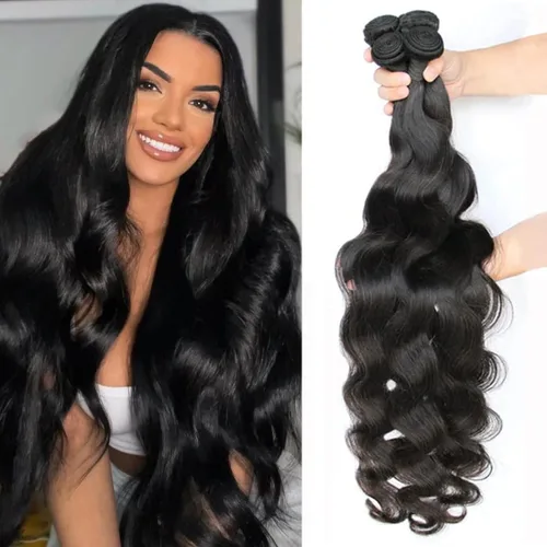 Miniatura 8 de Paquete de Cabello Humano Ondulado 3 paquetes (10, 12, 14 pulgadas) Extensiones de Cabello Virgen Brasileño 100% Sin Procesar Color Negro Natural