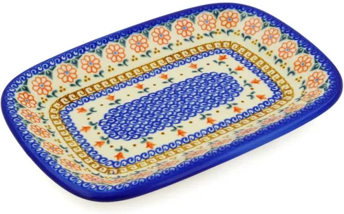 Auténtico plato de cerámica polaca de 10 pulgadas en diseño amarillo hecho a mano en Bolesławiec Polonia por Ceramika Bona + certificado de