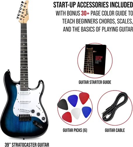 Miniatura 2 de LyxPro CS - Kit de guitarra eléctrica de 39 pulgadas para principiantes, intermedios y profesionales con guitarra, cable de amplificador, 6 púas