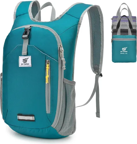 SKYSPER Mochila de senderismo de 10 litros, pequeña mochila de senderismo plegable y ligera, paquete de día de viaje para mujeres y hombres (cian)