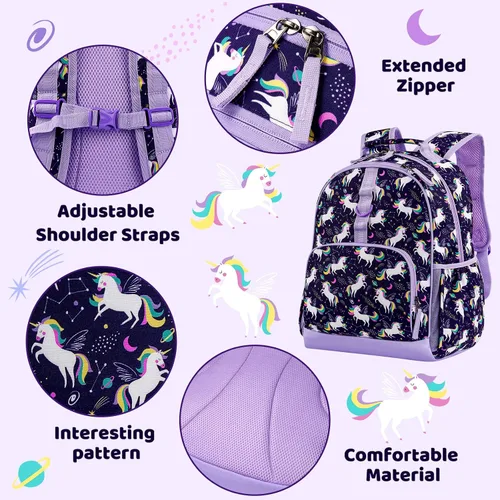 Miniatura 4 de Choco Mocha Mochila de jardín de infantes de 15 pulgadas para niños, Unicornio espacial, morado