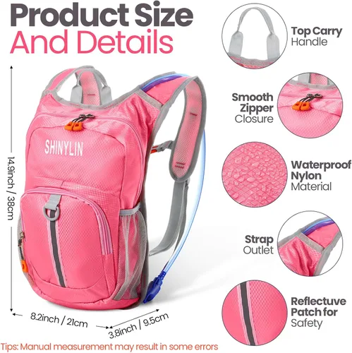 Miniatura 2 de Shinylin 2 piezas mochila de hidratación para niños con bolsa de agua de 1.5l mochila ligera para niños para senderismo mochila de agua para niños