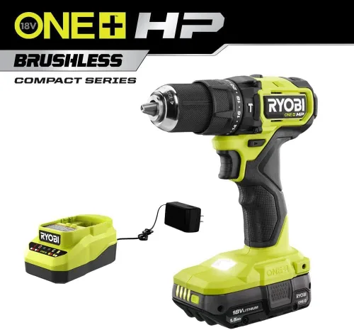 Miniatura 2 de RYOBI ONEAND HP Kit de taladro de martillo inalámbrico compacto de 18 V sin escobillas, 1/2 pulgadas con 1 bate de 1.5 AH