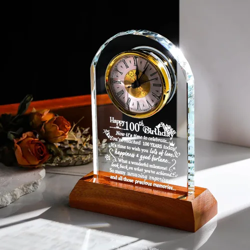 Miniatura 4 de Ornalrist Reloj de cuarzo de cristal de feliz cumpleaños número 100 para hombres y mujeres, regalo de cumpleaños de 100 años para padres, abuela