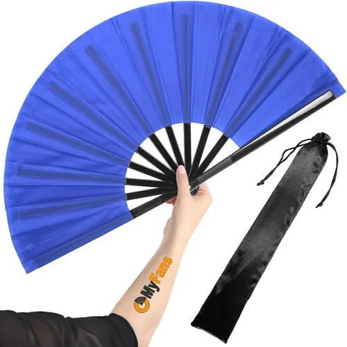 Kitana - Ventilador de mano plegable grande para rave, ventilador chino plegable de Tai Chi Kung Fu, ideal para festivales, EDM, baile, sofocos, Azul