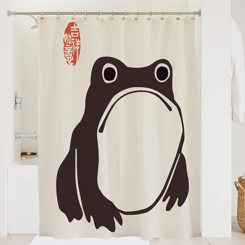 Miniatura 15 de Cortina de Ducha para Cabina con Rana No Impresionada Tinta Arte Lindo Divertido Estilo Asiático Tradicional Japonés 36x72 pulgadas Cortina de Baño