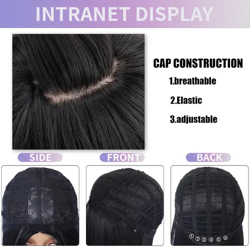 Miniatura 5 de Pelucas de pelo corto negro natural para mujeres con flequillo, 12 pulgadas, lacio, sintético, cosplay, fiesta de Halloween, peluca para niñas, uso