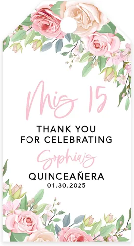 Miniatura 18 de Andaz Press Paquete de 40 etiquetas personalizadas para quinceañera con cuerda, mariposas azules etiquetas de agradecimiento personalizadas