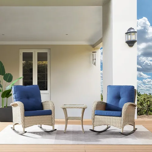 Miniatura 25 de HUMMUH Juego de 2 sillas de mimbre para exteriores, sillas de comedor con respaldo alto y asiento profundo para jardín, porche, patio trasero