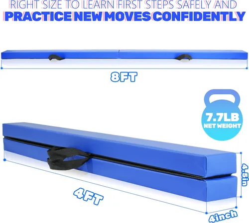 Miniatura 2 de FC FUNCHEER - Viga de equilibrio plegable, viga de suelo para gimnasia, equipo de gimnasia para niños, base de madera, fondo antideslizante y bolsa