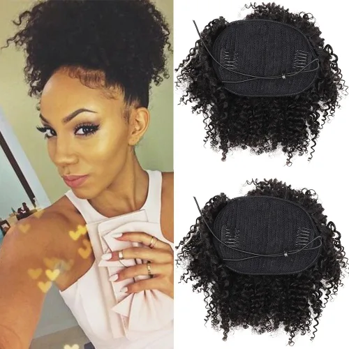 Miniatura 6 de Extensiones de cola de caballo de cabello humano rizado afro, rizado con cordón, extensiones de cabello humano rizado natural en cola de caballo
