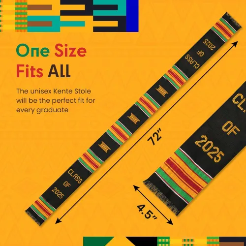 Miniatura 4 de Kente Graduación Stole Class of 2025 Celebra la cultura con la estola de graduación africana Hecho con auténtico arte africano