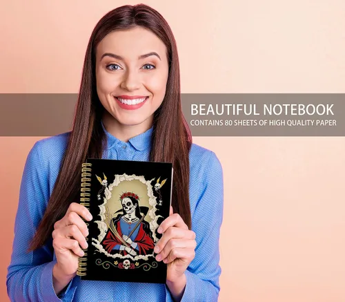 Miniatura 2 de Knibeo Cuaderno gótico con espiral de tapa dura con forro de arte de Santa Muerte Día de los Muertos de 5.5 x 8.3 pulgadas, cuaderno de rayas