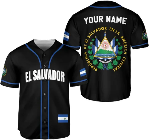 MonkeyVan Camiseta de béisbol de El Salvador personalizada con nombre personalizado con la bandera salvadoreña salvadoreña, orgullo salvadoreño para