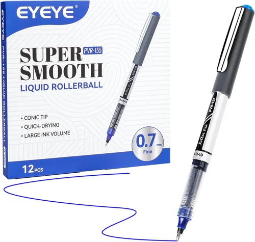 EYEYE Bolígrafos azules de 0.028 in, paquete de 12 bolígrafos de punta media de secado rápido, bolígrafos de tinta líquida, bolígrafo de escritura