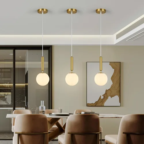 Miniatura 3 de Lámpara Colgante Moderna Accesorio de Iluminación Colgante para Isla de Cocina Luces Colgantes Doradas de Mediados de Siglo con Globo de Vidrio Oro