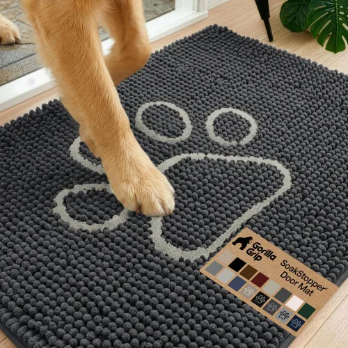 Miniatura 22 de GORILLA GRIP SOAKSTOPPER - Tapete para puerta de perro, 30 x 20 pulgadas, lavable a máquina, absorbente, captura la humedad, barro, suciedad, Negro