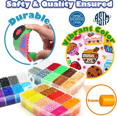 Miniatura 3 de FUNZBO Kit de 30000 cuentas que se funden de 5mm con mini plancha - 30 colores 60 patrones, suministros de arte y manualidades para Navidad