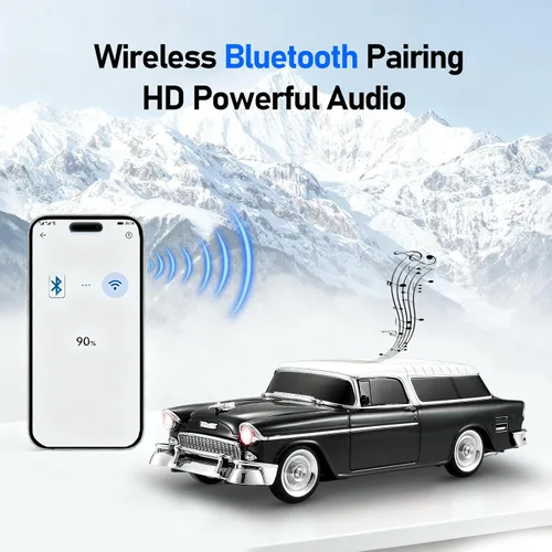 Miniatura 2 de WSTER Altavoz Bluetooth retro clásico modelo de coche con luz ambiental LED, emparejamiento estéreo TWS, sonido HD, altavoz inalámbrico portátil