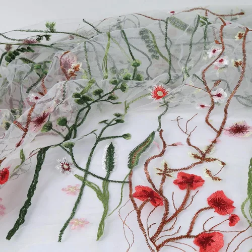 Miniatura 8 de Exquisita tela de encaje bordado floral de tul para costura, vestido superpuesto, adorno de cortina, 60 pulgadas de ancho
