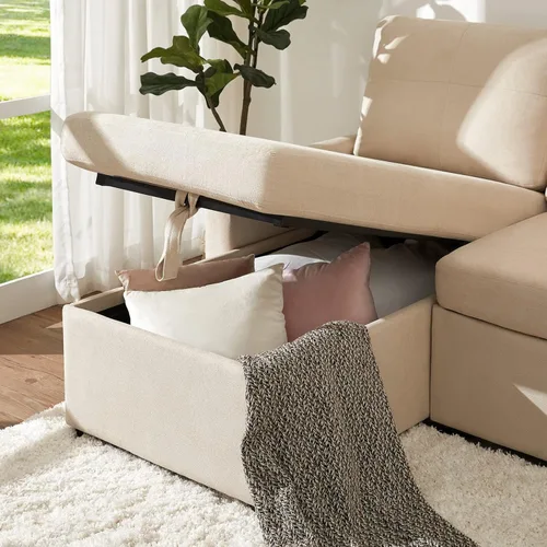 Miniatura 6 de VanAcc - Sofá cama con sofá cama extraíble de 2 en 1 con sofá cama extraíble con chaise de almacenamiento para sala de estar, cómodo sofá cama, Beige