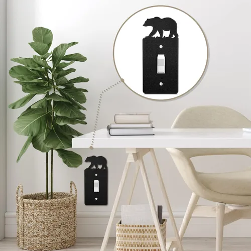 Miniatura 5 de Lothee 6 piezas de placa de metal para interruptor de luz de oso, alce, árbol, montaña, alce, bosque, placa de salida de palanca, cubierta de pared