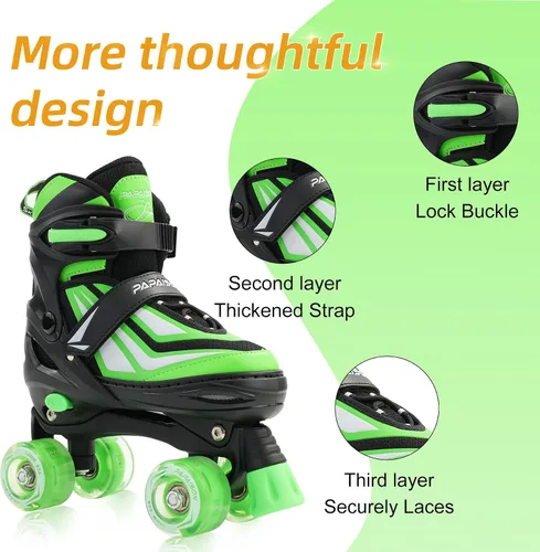 Miniatura 4 de PAPAISON Patines de ruedas para niños y niñas, patines ajustables de 4 tamaños con ruedas iluminadas para niños de 4 a 12 años Verde