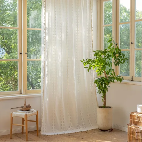 Miniatura 16 de Sutuo Home - Cortinas bohemias negras de 84 pulgadas de largo para dormitorio y guardería, cortinas de estilo rústico con dobladillo para barra