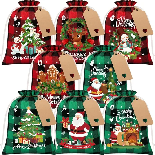 Miniatura 10 de FLOE 24 Bolsas de Regalo de Arpillera Navideñas con Cordón, Bolsas de Lino Navideñas de 6x8 pulgadas con Etiqueta, Bolsa de Regalo Pequeña de Yute