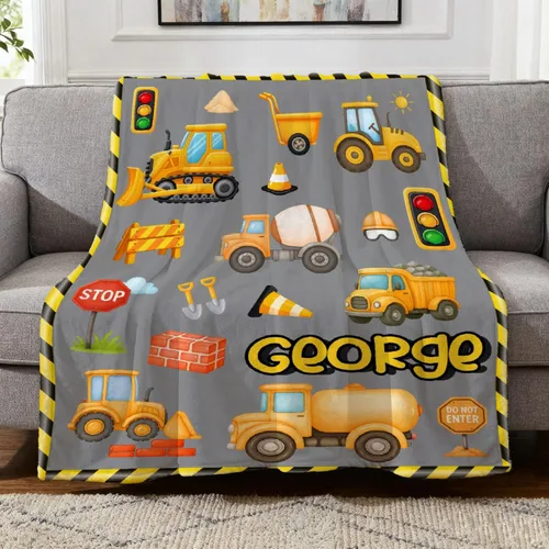 Miniatura 25 de Manta de Bebé Personalizada Camiones de Construcción Personalizados Camión Volquete Mantas con Nombre para Niños, Niñas y Pequeños Manta Suave