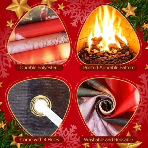 Miniatura 6 de Cartel de cubierta de puerta de chimenea de Navidad con medias y letrero – Fondo de soporte para cabina de fotos para vacaciones interior/exterior