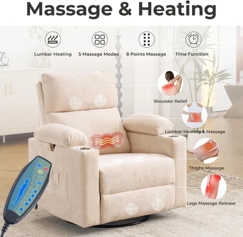 Miniatura 3 de Sillón reclinable eléctrico con balanceo para guardería con apoyabrazos ajustables, silla de lactancia con función de masaje y calor, reclinable