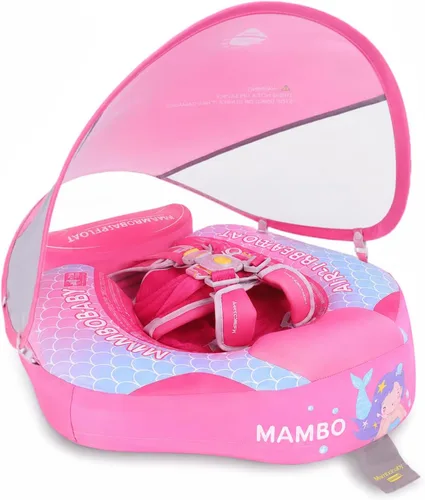 Mambobaby Flotador de piscina para bebé con toldo, flotadores infantiles no inflables con cola sólida, suave, impermeable, agradable a la piel,