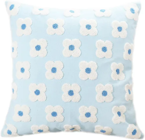 Miniatura 11 de DECOBIRD Funda de almohada bordada de 18 x 18 pulgadas, diseño floral beige, decoración del hogar, funda de almohada bordada de lona de algodón