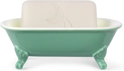 Miniatura 10 de Bañera decorativa en miniatura con patas de garra de cerámica de 6.5", jabonera para jabón en barra, soporte para esponja de cocina y bandeja