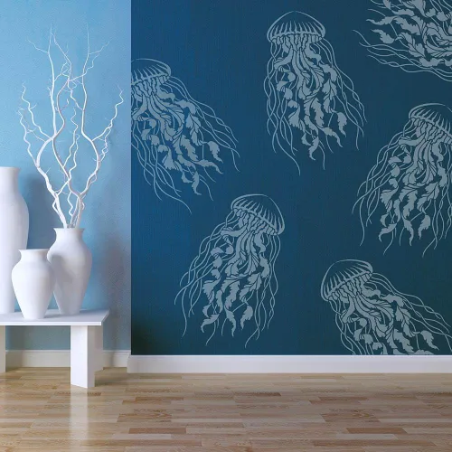 Plantilla de pared de medusas grandes – Plantillas grandes para pintar paredes – Prueba plantillas en lugar de papel tapiz – Plantillas modernas