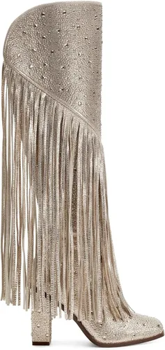 Miniatura 2 de CKSNDLF Botas con borlas y diamantes de imitación para mujer, punta cuadrada, tacón grueso, botas altas hasta la rodilla