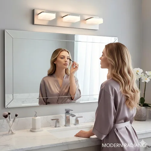 Miniatura 8 de Luces de Tocador de Níquel Cepillado para Baño - Lámpara de Tocador de 3 Luces - Apliques de Pared LED Regulables - Luz Diurna 5500K - Elegantes