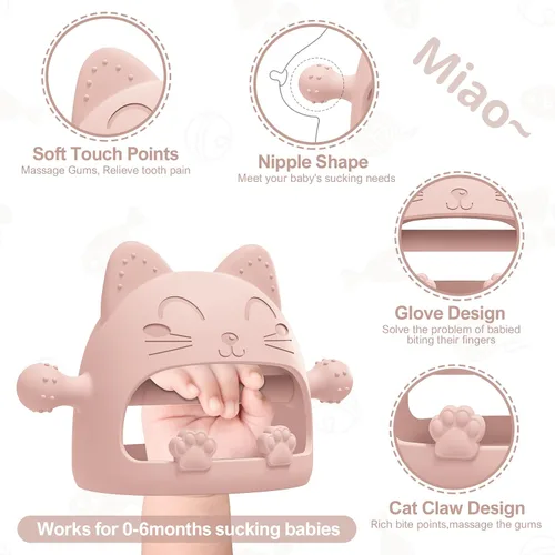 Miniatura 2 de Juguetes mordedores para bebés, juguetes de dentición de silicona para bebés de 0 a 6 meses, juguetes masticables para bebés que nunca se caen