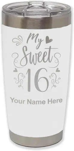 Miniatura 31 de LaserGram Taza aislada al vacío de 20 onzas, My Sweet 16, grabado personalizado incluido (gris)