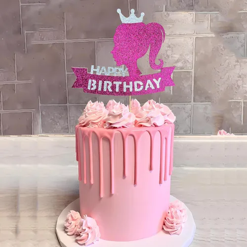 Miniatura 3 de 1 decoración para pastel de cumpleaños rosa intenso, decoración de pastel con temática de niña con purpurina, suministros de fiesta de cumpleaños