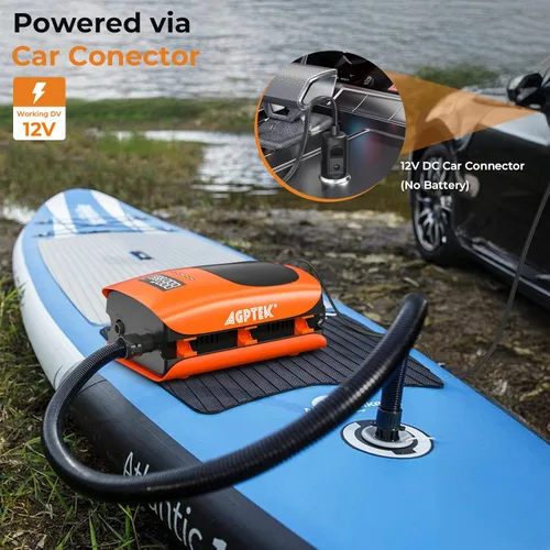 Miniatura 9 de AGPTEK Bomba de tabla de remo de alta presión de 22 PSI, bomba de aire eléctrica SUP, bomba de tabla de remo portátil, función de inflado